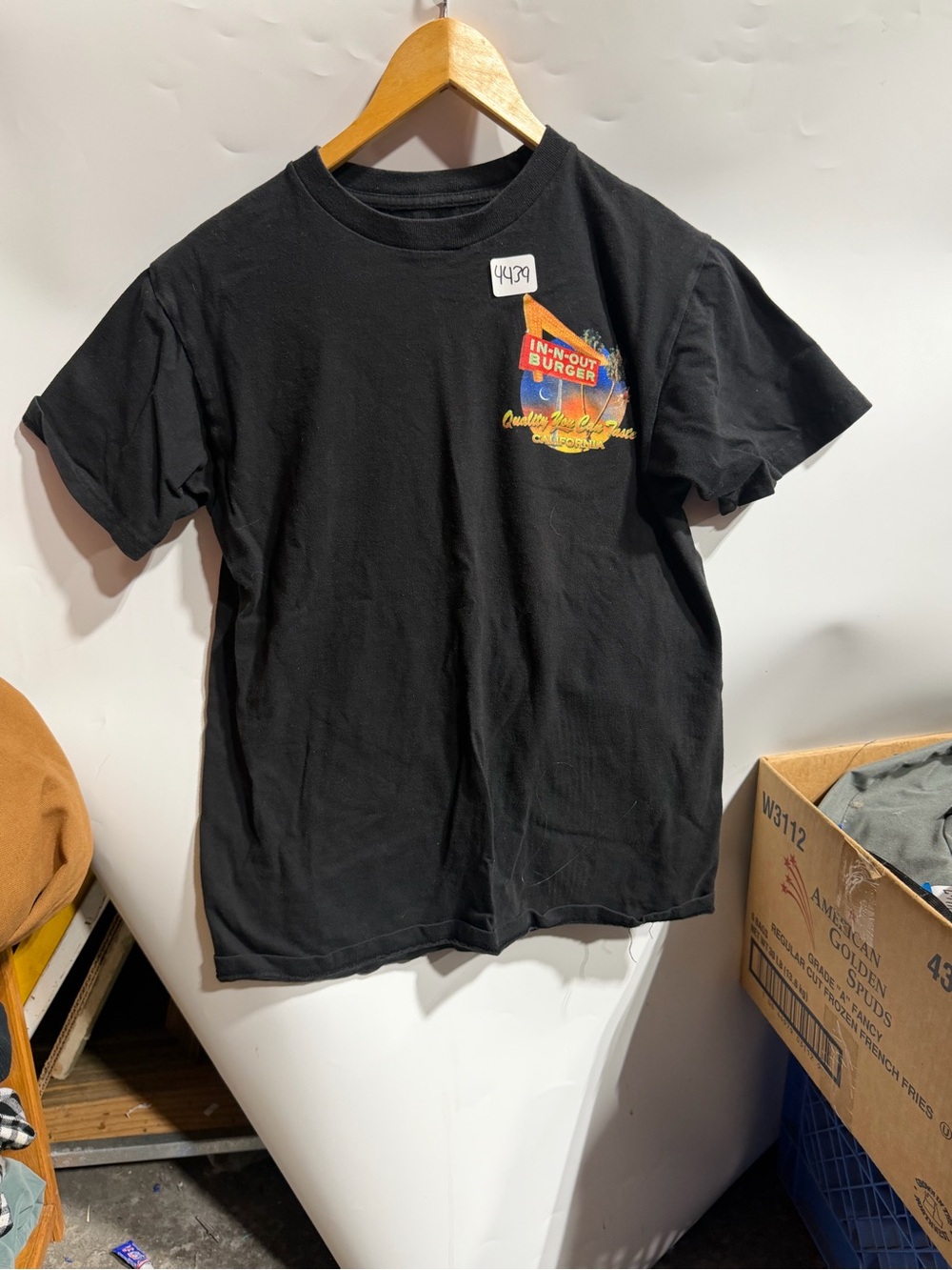 #4439-In-N-Out Burger Women's Black Short Sleeve Tee with Left Chest Graphic